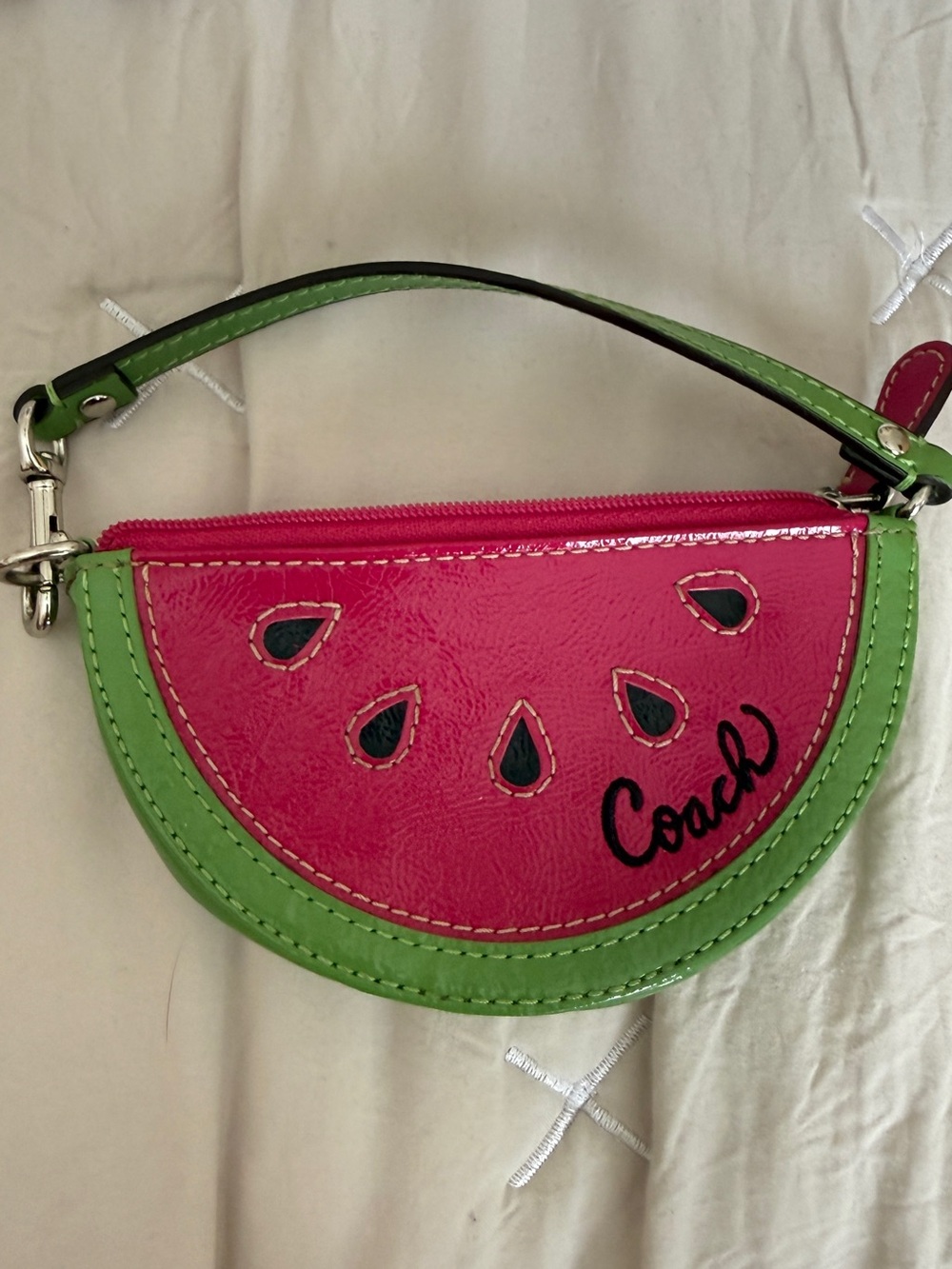 Coach Pink and Green Watermelon Wristlet Pouch
